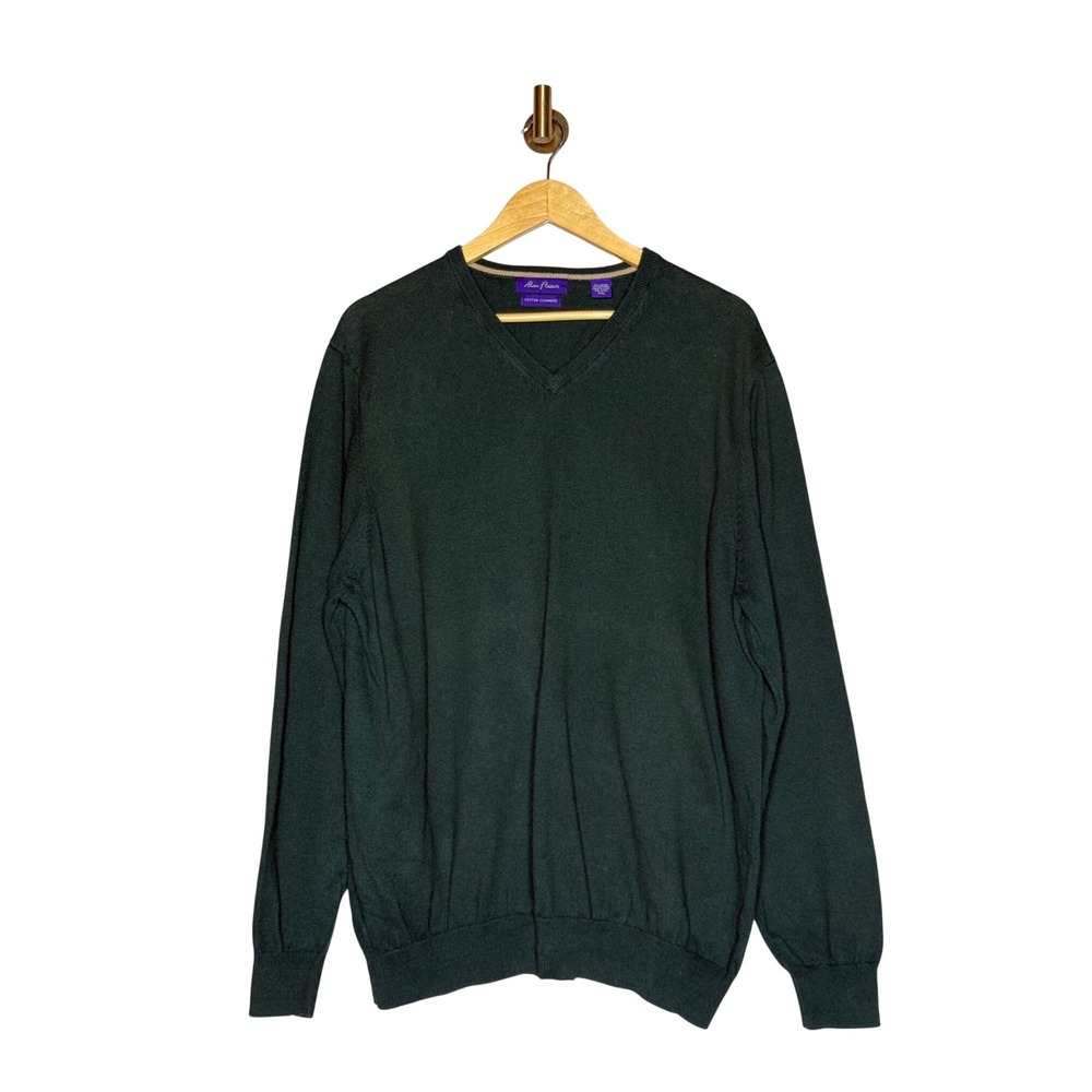 Quiet Luxury Cotton Cashmere Sweater Alan Paine Men's XXL Green